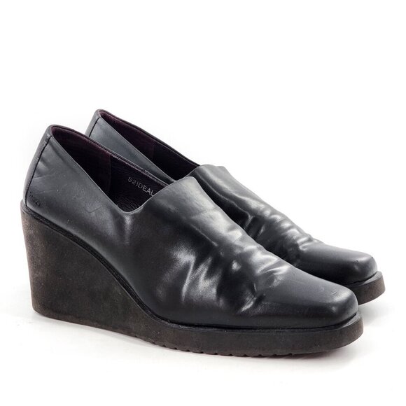DONALD J. PLINER Black Napa Leather Square Toe Wedge Pumps Booties - Picture 4 of 11